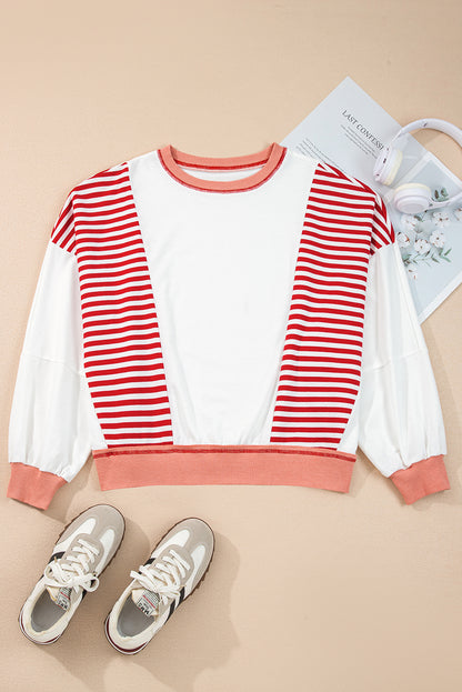Green Striped Colorblock Patchwork Oversized Sweatshirt