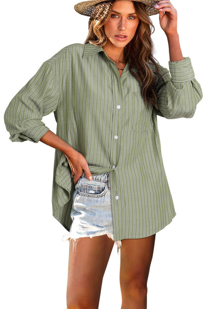 Blue Stripe Button Up Oversized Casual Shirt Shacket