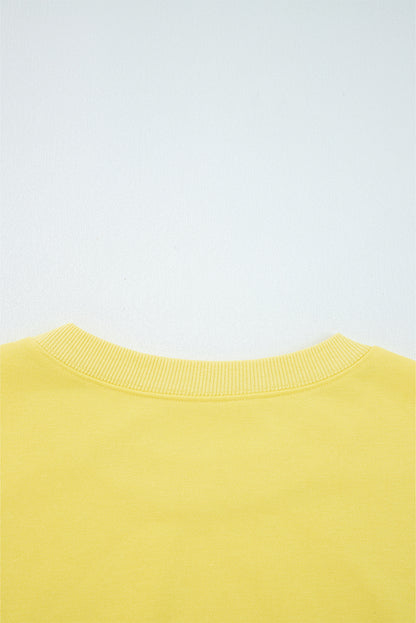 Yellow Cream Drop Shoulder Crop Pullover Drawstring Wide Leg Pants Set
