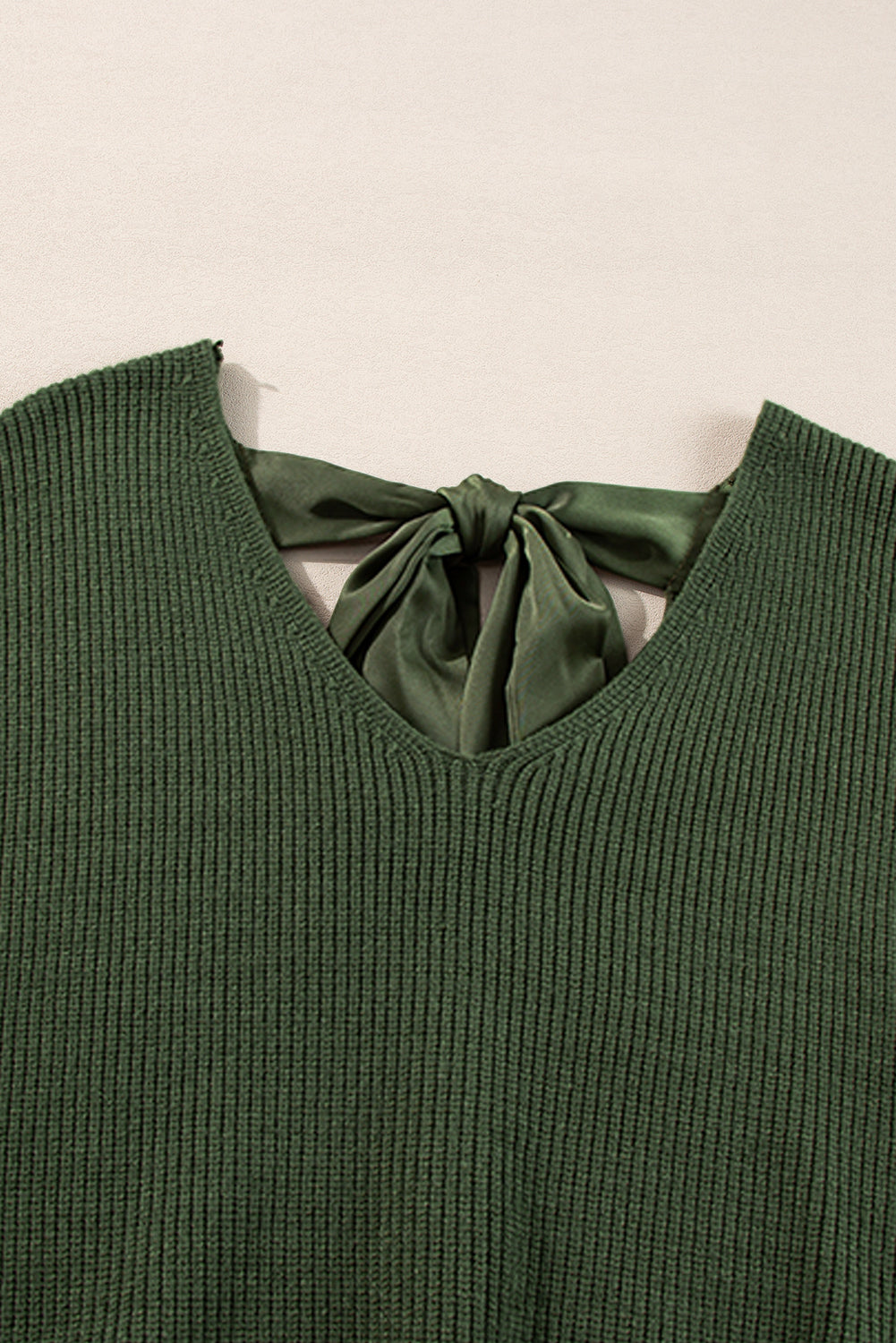 Racing Red Lantern Sleeve V Neck Knot Back Sweater