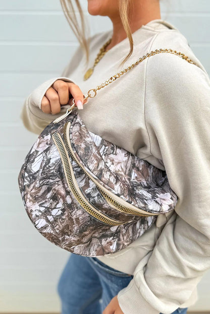 Green Camouflage Print Double Zipper Crossbody Bag