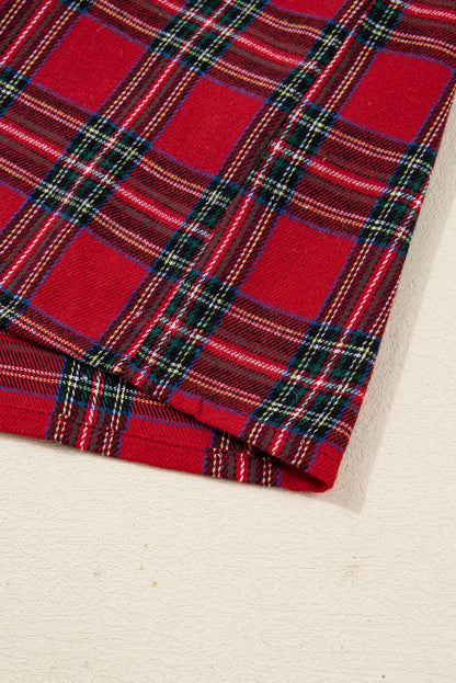 Red Plaid Contrast Color Christmas Holiday Long Sleeve Shirt and Shorts Pajama Set