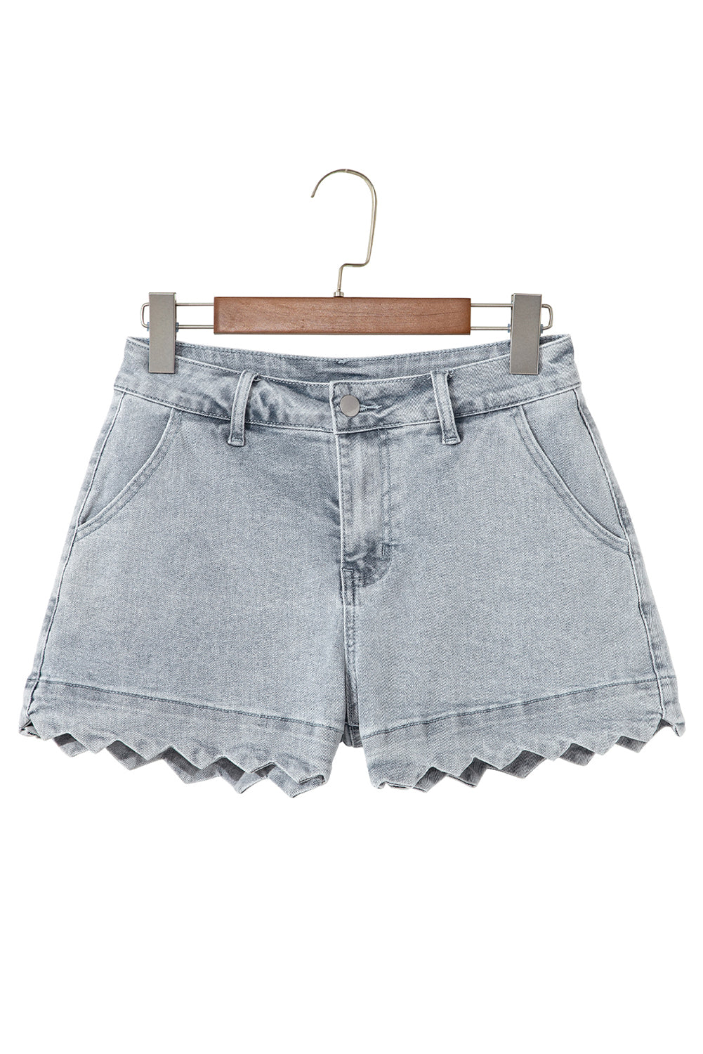 Sail Blue Scalloped Hemline Light Wash Denim Shorts