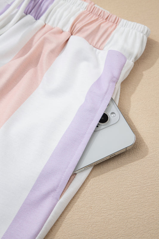 Purple Striped Colorblock High Waist Wide Leg Pants