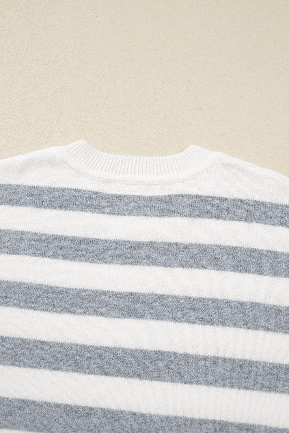 Gray Stripe Ribbed Buttoned Detail Drop Shoulder Tunic Sweater