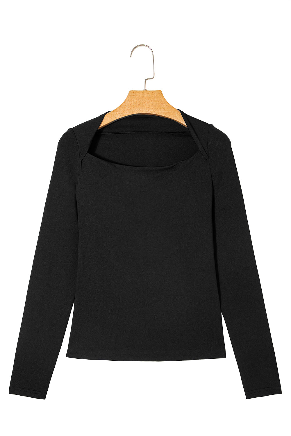 Black Crisscross Boat Neck Long Sleeve Slim Top