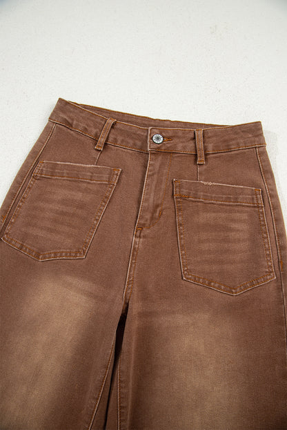 Brown Minimalist Patch Pocket High Waist Shift Jeans