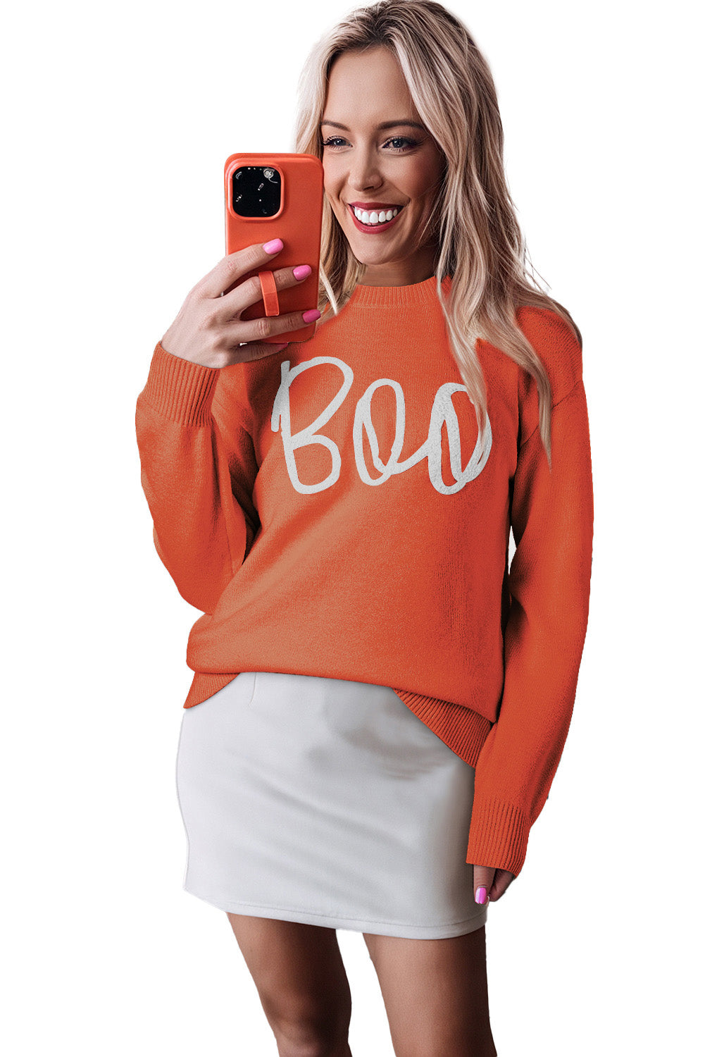 Black Halloween Boo Drop Shoulder Knit Sweater