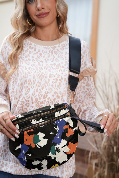 Green Camouflage Print Double Zipper Crossbody Bag