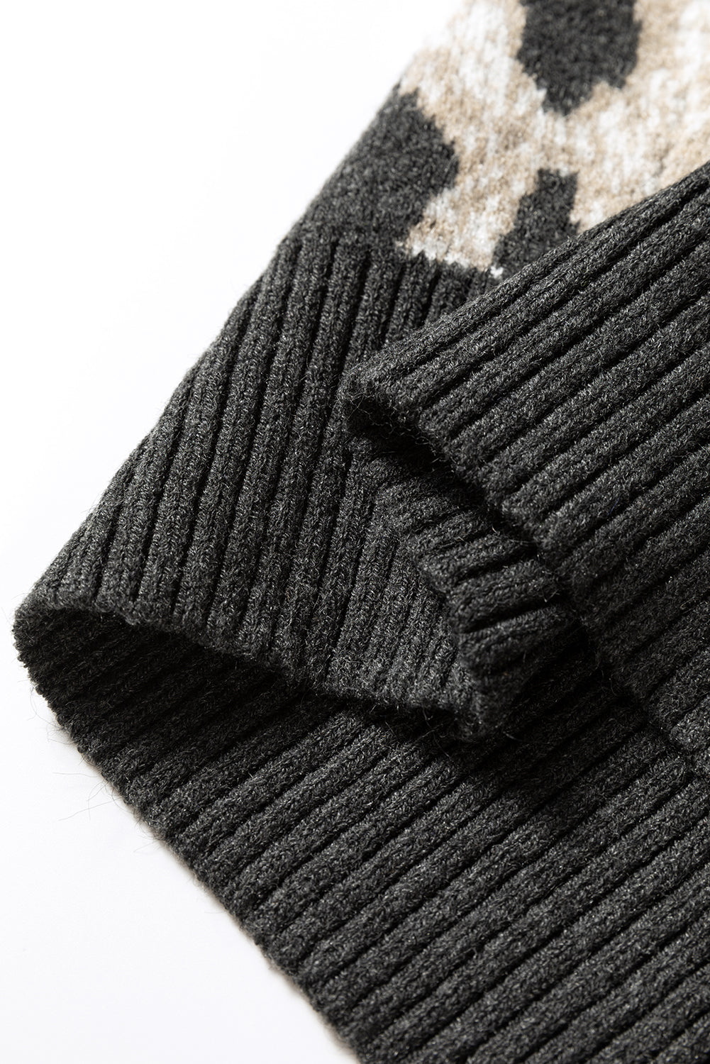 Carbon Grey Leopard Pattern Contrast Trim Round Neck Sweater