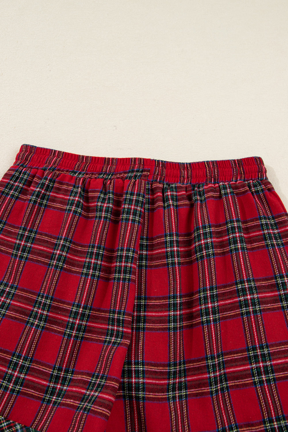 Red Plaid Contrast Color Christmas Holiday Long Sleeve Shirt and Shorts Pajama Set
