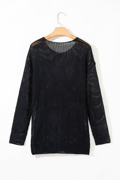 Coral Crochet Hollow-out Knit Sweater