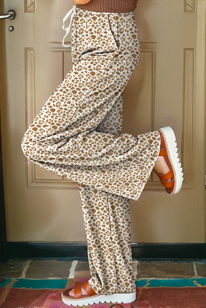 Brown Leopard Drawstring Loose Pants