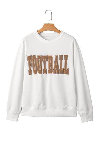 White FOOTBALL Letter Graphic Crew Neck Sweatshirt