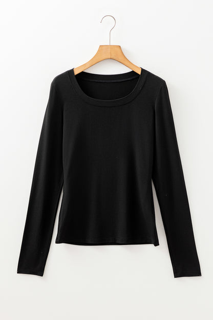 Laurel Green Solid Color Long Sleeve Slim Fit Top