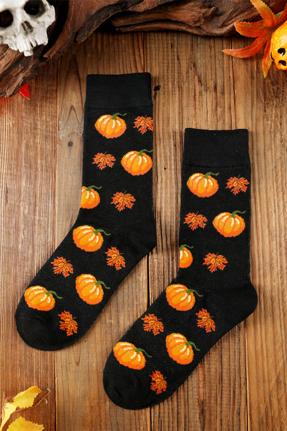 Parchment Pumpkin & Acorn Pattern Combed Cotton Crew Socks