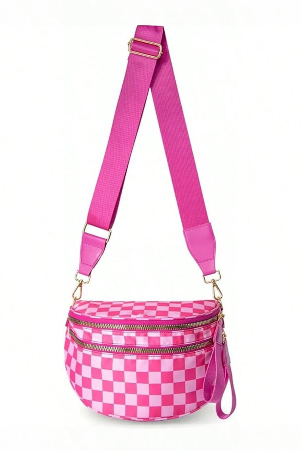 Chicory Coffee Checkered Print Wide Strap Large Crossbody Bag