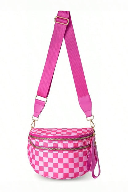 Chicory Coffee Checkered Print Wide Strap Large Crossbody Bag