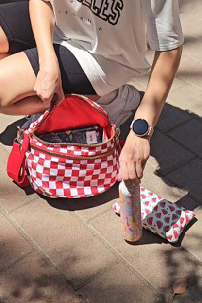 Chicory Coffee Checkered Print Wide Strap Large Crossbody Bag