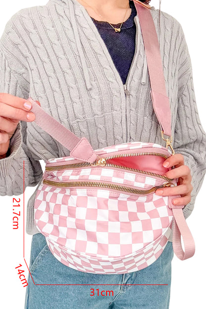 Chicory Coffee Checkered Print Wide Strap Large Crossbody Bag