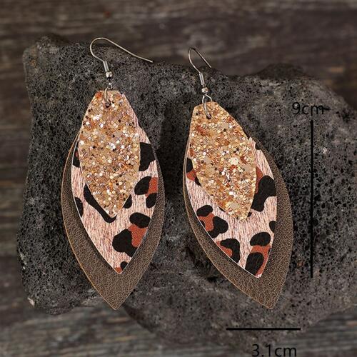 PU Leaf Sequin Dangle Earrings